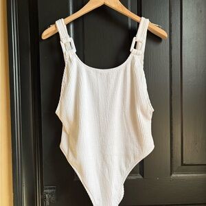 White Textured One piece Aerie Swim